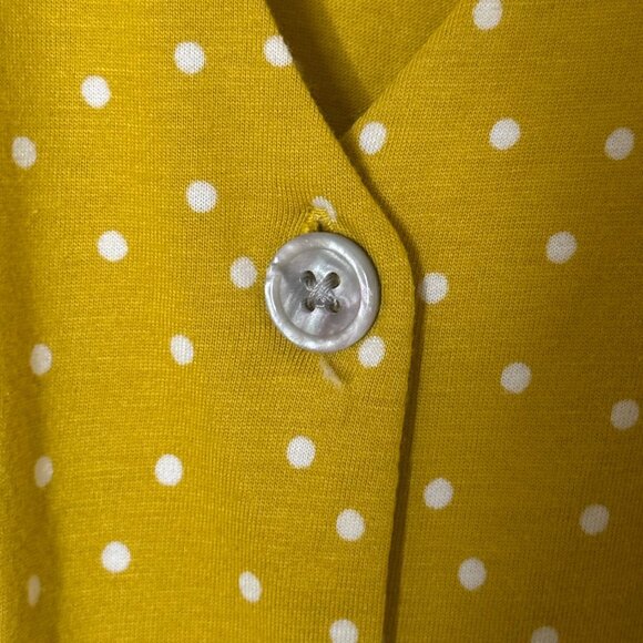 Boden Frances Jersey Midi Dress Yellow Polka Dot Tie Waist Button Front Size 16R - Picture 9 of 11